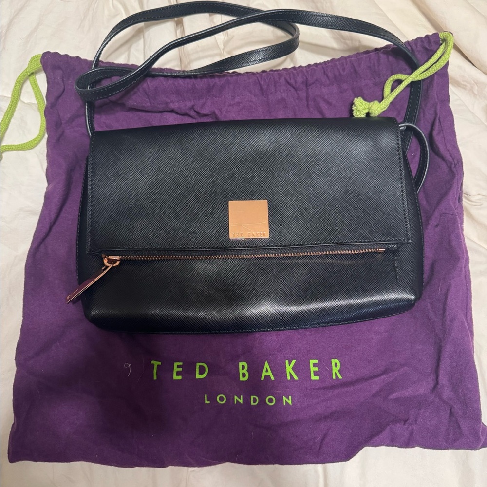Ted Baker Black Leather Crossbody with Gold Detail